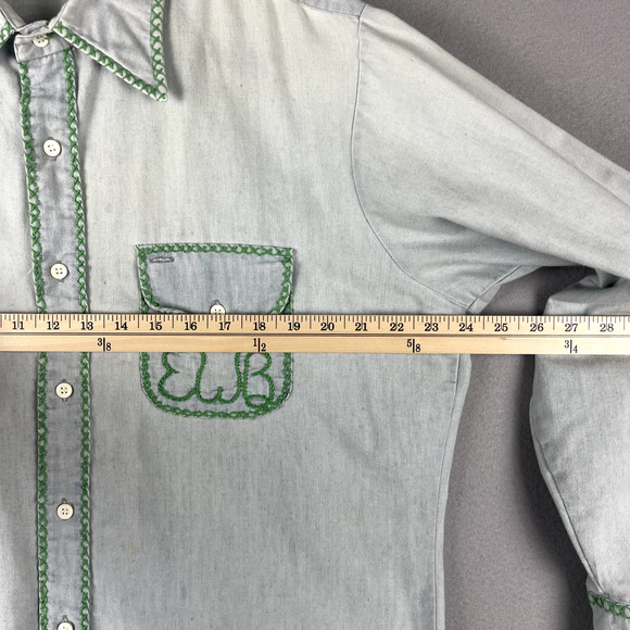 Vintage Kmart Shirt Mens Large Blue Button Up Embroidery Long Sleeve Upcycled - Picture 10 of 16